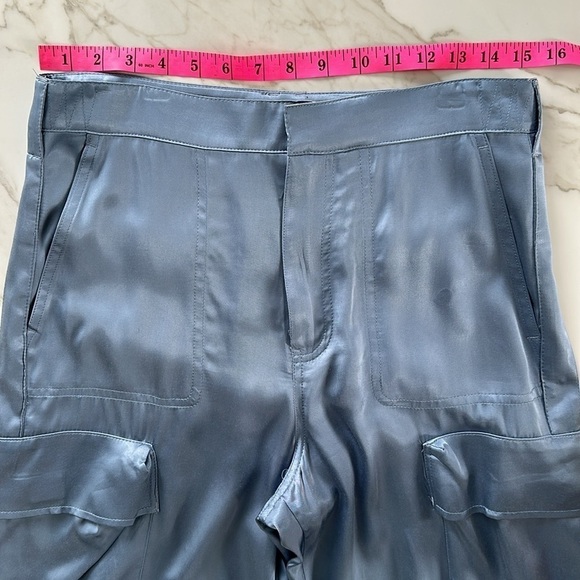 NWOT Zara blue satin-like flowy high waisted cargo pants w/ drawstring hem Sz M - Picture 12 of 15